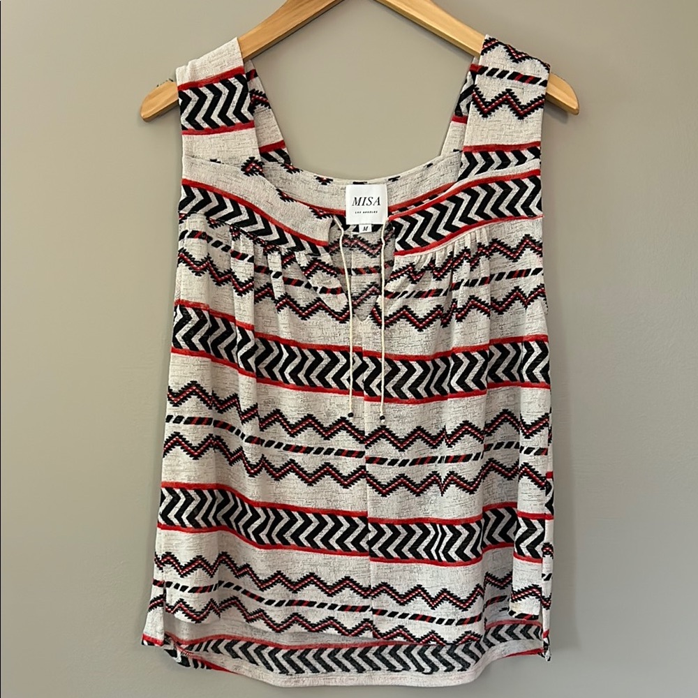 Misa Los Angeles Sleeveless Boho Top Size Medium Off-White Black Red